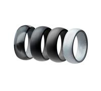 Didiseaon 4PCS Silicone Sports Rings Unisex Gym Fitness Bands for Men and Women Flexible Wide Comfort Fit in Camo Grey Black Dark Grey Silver