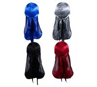 Didiseaon 4pcs Silky Durag Set for Men & Women Polyester Long Tail Headwrap Turban Double Lined for Comfort Skull Cap Style for Waves and Hair Protection