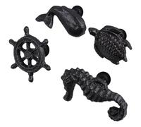 Didiseaon 4pcs Vintage Ocean Cast Iron Drawer Knobs with Turtle Seahorse and Wheel Designs Cabinet Pull Handles for Cupboards Wardrobes Dressers Sturdy Wrought Iron Hardware for Home