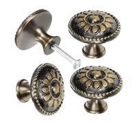 Didiseaon 4pcs Vintage Zinc Alloy Cabinet Knobs Embossed Drawer Handles for Dressers Closets Wardrobes and Furniture Sturdy Single Hole Pulls with Classic Design