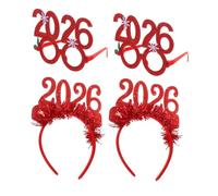 Didiseaon 4PCS Year Headbands and Holiday Glasses Glitter Tinsel Hairbands for Years Eve and Christmas Party Supplies Festive Red Eyewear and Hair Accessories for Celebration