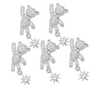 Didiseaon 5Pcs Japanese Style Bow Nail Art Decorations Silver Color Shiny Zircon Bear Studs Manicure Patch Nail Charms for Women DIY