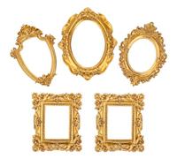 Didiseaon 5Pcs Mini Gold Picture Frames, Vintage Ornate Photo Frame Props for Photography, Small Antique Oval & Rectangle Resin Props for Jewelry Display, Nail Art, Table Decor