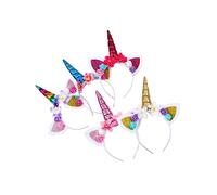 Didiseaon 5pcs Unicorn Hair Bands Bow Headdress Lightweight Flower Design Party Performance Accessories for Birthday Cosplay Photo Props Yellow Blue Colorful Pink Rose Red