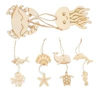 Didiseaon 60pcs Ocean Animal Wood Cutouts Unfinished DIY Crafts Smooth Surface Wooden Slices for Party Home Decorations Turtle Crab Octopus Shapes