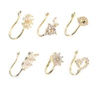 Didiseaon 6pcs Adjustable U Shaped Copper Fake Nose Rings Clip Non Pierced Nose Cuff with Heart Star Moon Designs for Men and Women Fashion Jewelry