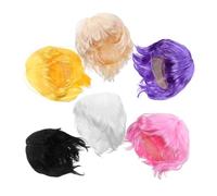 Didiseaon 6pcs Colorful Synthetic Short Bob Wigs for Women Breathable Curly Cosplay Hairpieces Hypoallergenic Party Accessories in Pink Purple Gold Black White Yellow for Halloween and