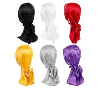 Didiseaon 6pcs Elastic Silk Pirate Turban Caps Multi-color Long Tail Wraps for Chemotherapy Hair Loss, Soft Fashion Headwear for Women Sleep and Daily Use