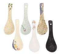 Didiseaon 6Pcs Retro Ceramic Soup Spoons Set, Japanese Style Flat Food Serving Spoons for Asian Cuisine, Ramen and Appetizer Use, Vintage Tableware