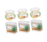 Didiseaon 6pcs Scale Miniature Fish Tank with Realistic Goldfish Bowls Dollhouse Ornaments for Desktop and Fairy Garden Scene Decor Compact Pretend Play Accessories Random Color