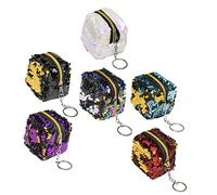 Didiseaon 6pcs Sequin Zipper Change Purse Cubic Wallet Coin Pouch Compact Mini Purse for Women