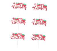 Didiseaon 6pcs Strawberry Cake Toppers Glitter Floral Birthday Decorations for Summer Parties Reusable Berry Theme Cake Picks for Showers and Desserts