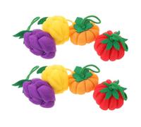 Didiseaon 8pcs Fruit Shape Bath Ball Mesh Shower Sponge with Quick Lather and Gentle Exfoliation, Cute Lemon Tomato Grape Pumpkin Design, Bright Colour, Pe Material, for Bathroom Decor