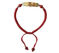 Didiseaon Adjustable Handmade Mythical Beast Red String Bracelet with Coin Charm, Woven Rope Wristband for Women, Lucky Feng Shui Jewelry for Wealth and Protection, 1Pcs
