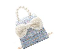 Didiseaon Adorable Single Shoulder Bag Lightweight Cotton and Linen Blue Bowknot Crossbody Bag with Pearl Handle for Little Girls for Long-Term Storage and Daily Use
