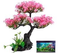 Didiseaon Aquarium Artificial Plants Decor, Pink Cherry Blossom Tree Grass Set Plastic for Fish Tank Accessories, Fish Tank Decorations, 11.4 X 9.4 X 4 Inches