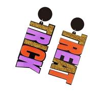 Didiseaon Asymmetrical Large Acrylic Letter Dangle Earrings for Women Halloween Spooky Drop Earrings Unique Colorful Glitter Design Festive Costume Accessories