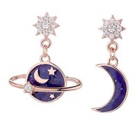 Didiseaon Asymmetrical Moon and Star Dangle Earrings for Women Rose Gold Planet Pendant Jewelry Creative Space Design Suitable for Daily Wear Parties Valentines and