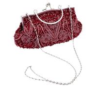 Didiseaon Beaded Evening Clutch Bag Handmade Embroidery Party Handbag with Chain 10.6 Inch Portable Size for Wedding Banquet