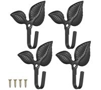Didiseaon Black Coat Hooks: 4pcs Decorative Leaf Wall Hooks Rustic Wrought Iron Heavy Duty Cast Iron Vintage for Hanging Coats Hats Bags Towels