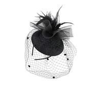 Didiseaon Black Plume Flower Headband with Mesh Net Veil, Wedding Bridal Hair Accessory for Women, Photo Prop Headdress for Stage Performance and Special Occasions