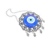 Didiseaon Blue Evil Eye Car Rear View Mirror Pendant European Vintage Metal Hamsa Hand Charm for Protection and Luck Fit Car Interior Ornament for Home Office and Wedding Favor