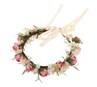 Didiseaon Bridal Floral Crown Headband for Women, Pink Artificial Rose Flower Hair Accessory, Wedding Bridesmaid and Flower Girl Hairband, Vintage Boho Wedding Headpiece