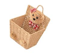 Didiseaon Cartoon Bear Willow Woven Storage Basket with Hanging Design, Easy to Carry Khaki Wicker Desktop Organizer for Boys and Girls, for Home and Office Storage Random Color