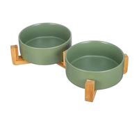 Didiseaon Ceramic Pet Bowl Set with Sturdy Wooden Frame Raised Dog Bowl and Cat Feeder Easy to Clean for Daily Use and Home Decor Stylish round Design