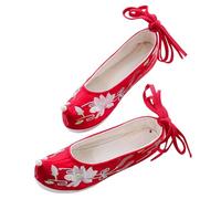 Didiseaon Chinese Embroidered Cloth Shoes with Hidden Wedge Heel Spring Summer Retro Floral Embroidery Slippers for Women Comfortable Hanfu Style Fashionable Footwear