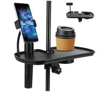 Didiseaon Clamp Mic Stand Tray with Cup Holder Large Space-saving Microphone Shelf for Water Bottles Phones Guitar Picks and Accessories Versatile Desktop Organizer for Studio and Stage Use