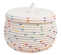 Didiseaon Cotton Rope Egg Storage Basket with Lid Woven Nordic Style Kitchen Organizer for Desktop Sundry and Food Storage Small Decorative Bin