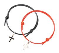 Didiseaon Couple Cross Wax Cord Bracelets 1 Pair Black Red Thread Friendship Wristbands Promise Bracelets for Men Women Fashion Link Charm Wrist Chain