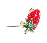 Didiseaon Cute Red Crystal Strawberry Brooch Pin Gold Base Decorative Fruit Lapel Badge for Women Elegant Minimalist Style Accessory for Clothing Backpacks Hats High Craftsmanship Wedding