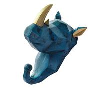 Didiseaon Decorative Resin Wall Hanging Hooks Blue Rhino Head Coat Hat Hook for Animals Themed Bedroom and Wardrobe, Creative Practical Animal Shaped Wall Decoration