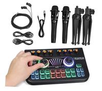 Didiseaon Dj Equipment Podcast Equipment Bundle Complete Podcast Setup Audio Mixer Bundle Voice Changer Sound Card for Live Streaming Black