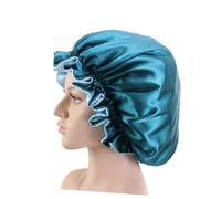 Didiseaon Double Layer Satin Bonnet Large Round Night Hat with Lace Edge for Women Sleeping Hair Care Beauty Cap Peacock Blue