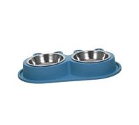 Didiseaon Double Pet Feeder with No Spill Moat Design Stainless Steel Cat Food Water Bowl for Small Medium Pets Nonslip Base for Puppies and Cats Outdoor Travel Feeding
