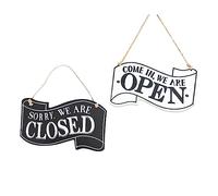 Didiseaon Double-sided Vintage Open and Closed Door Hanging Sign Set 2pcs White and Black Open Door Shop Signs for Cafe and Store