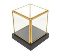 Didiseaon Dustproof Glass Keepsake Box for Collectibles with Black Wooden Base, Small Square Display Case with Golden Edge for Figurines and Memorabilia, Countertop Showcase for Home