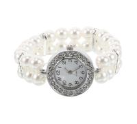 Didiseaon Elasticated Double Row Pearl Bracelet Watch with Rhinestones for Women Versatile Fashion Accessory with Scratch Resistant Design Gift for Mothers and Daughters