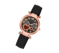 Didiseaon Elegant Women Wrist Watch with Heart Design, Quartz Movement and Imitation Leather Strap, Stylish Black Girl Wrist Watch Suitable as Gift for Your Lover and Most Occasions