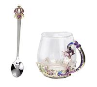 Didiseaon Enamel Crystal Glass Water Cup with Crown Design Reusable Tea Mug for Home Office Coffee Shops Easy to Clean