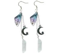 Didiseaon Fairy Earrings for Women Silver Alloy Dangle Earrings with Moon Charm and Dragonfly Wings Design Lightweight Drop Jewelry Gift for Ladies