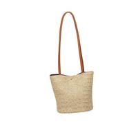 Didiseaon Fashion Straw Woven Bucket Shoulder Bag for Women Comfortable Summer Travel Tote with Spacious Interior for Phone Wallet Cosmetics and Daily Essentials Stylish Brown Strap Design