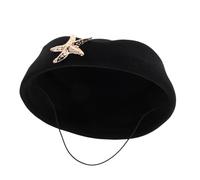 Didiseaon French Style Air Stewardess Hat in Black Felt with Metal Details, Lightweight and Portable Design for Themed Parties and Outdoor Activities, Elegant Flight Role Play Accessory