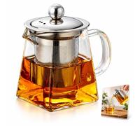 Didiseaon Glass Teapot with Infuser 350ml Square Tea Pot for Loose Leaf Tea | Clear Borosilicate Tea Pot, with Removable Stainless Steel Strainer, Heat Resistant for Home or Office Use, Observe Brewing