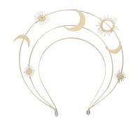 Didiseaon Goddess Tiara Halo Crown Headband with Gold Stars and Moon, Handmade 3-Layer Metallic Gold Medieval Headdress for Women Wedding, Birthday Party, Cosplay Accessories