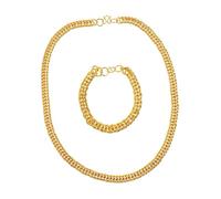 Didiseaon Golden Punk Style Male Necklace and Bracelet Imitation Gold Chain with Polished Surface Hip-hop Fashion Accessory for Men Shiny Jewelry