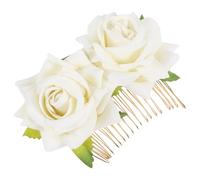 Didiseaon Hair Workmanship Made Wedding Iron or Accessory Cloth and Wire Rose Elegant Comb with Double Flowers White Excellent Bride for Party